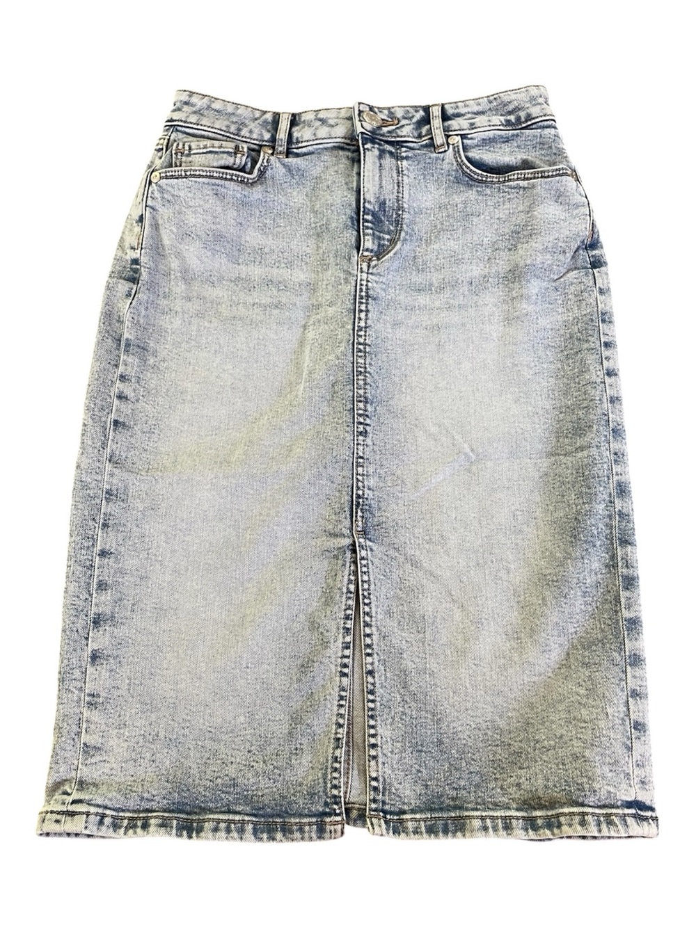 LOFT Light Wash Denim Midi Skirt with Front Slit.  Size 4